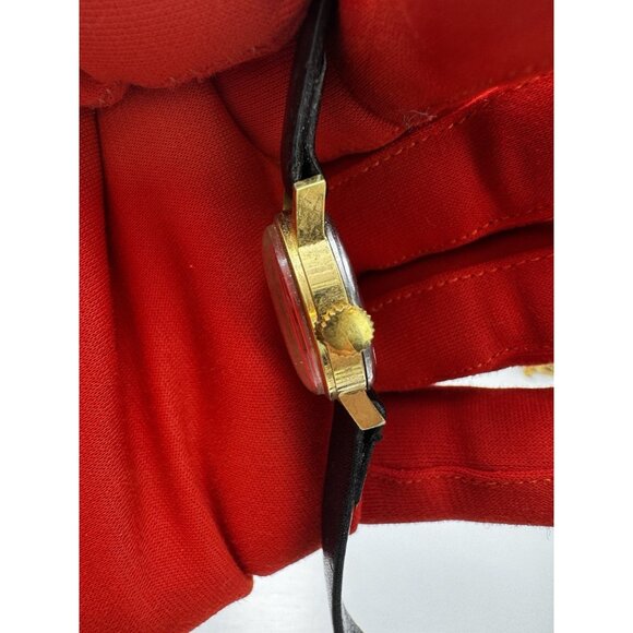 Vintage Edox Swiss Ladies Watch Gold Tone Case Black Leather Band 28690 Works - Picture 3 of 11